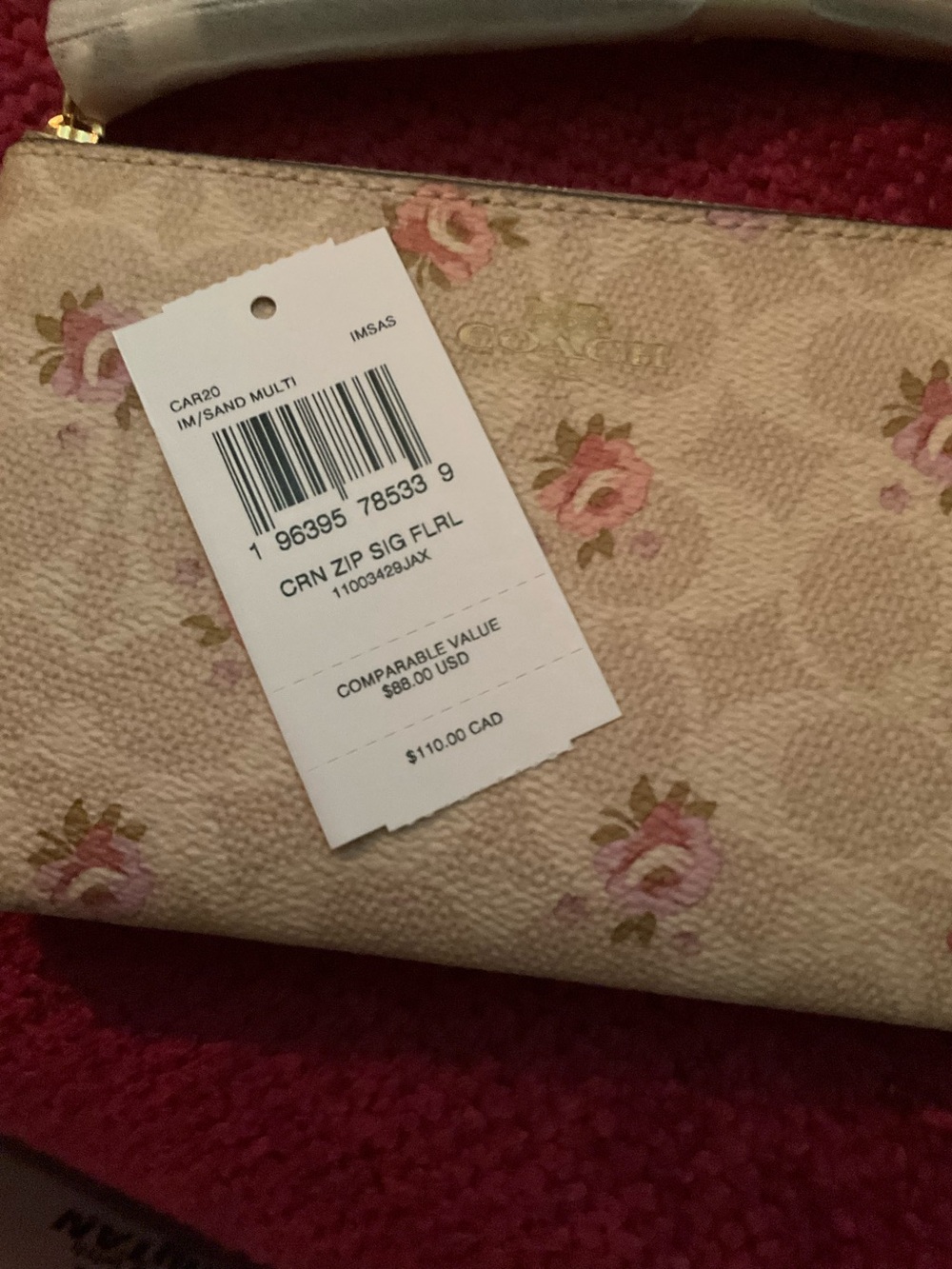 Coach Cream Floral Zip Wristlet with Pink Rose Print